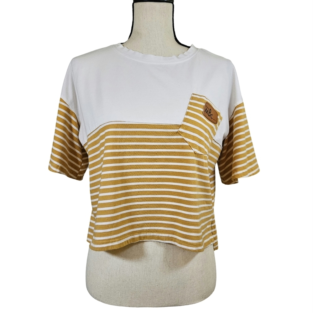 MBC Fashion Wear Crop Top,Mustard/White Stripes, Medium